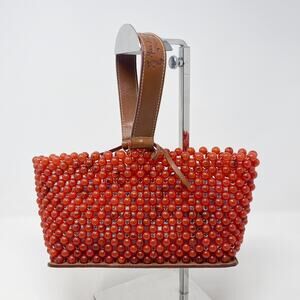 Miss Trish of Capri Orange Beaded Handbag Leather Handle Unique Clutch Boho